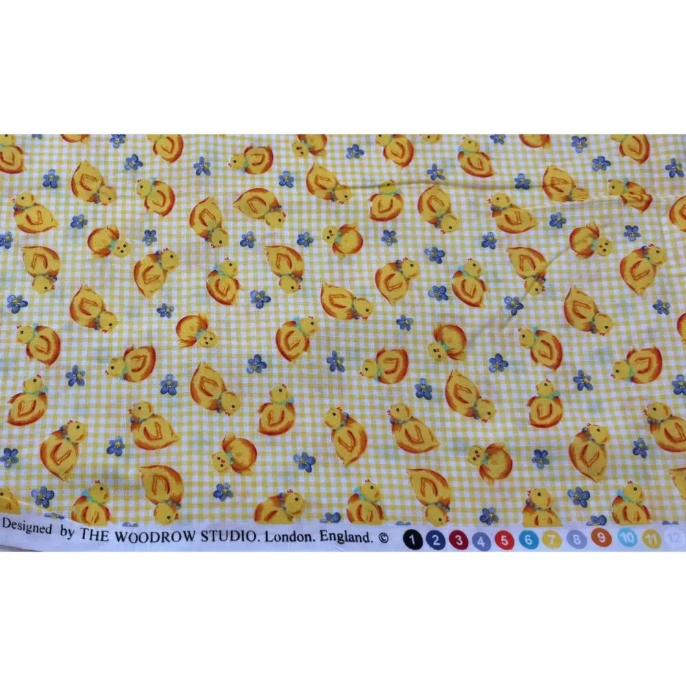 Vintage Woodrow Studio Ducks Gingham Floral Cotton Fabric 29